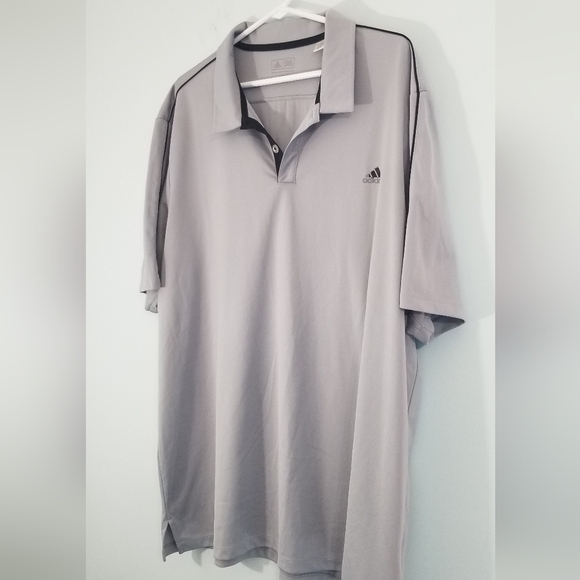 Adidas Gray Polo Pullover Tee. 1/4 Button Chest. Striped Back & Sleeves. Size XL - Picture 2 of 6